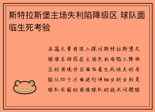 斯特拉斯堡主场失利陷降级区 球队面临生死考验