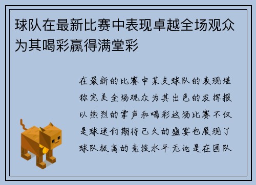 球队在最新比赛中表现卓越全场观众为其喝彩赢得满堂彩